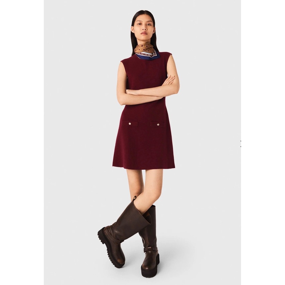 Maje Bordeaux Burgundy Wool Blend Knit A-Line Mini Dress Size 42
